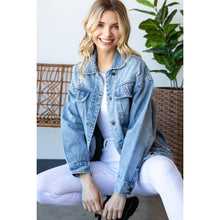 Load image into Gallery viewer, Plus Size Med Wash Distressed Classic Denim Jacket
