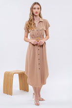 Load image into Gallery viewer, PLUS COLLARED BUTTON DOWN BELTED MIDI DRESS
