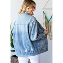 Load image into Gallery viewer, Plus Size Med Wash Distressed Classic Denim Jacket
