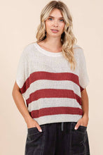 Load image into Gallery viewer, STRIPED DOLMAN SHORT SLEEVE BOXY SWEATER KNIT TOP

