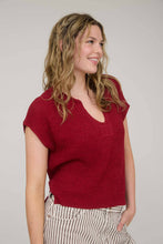 Load image into Gallery viewer, SPLIT NECK SHORT SLEEVE KNIT PULLOVER
