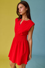 Load image into Gallery viewer, Smocked Waist Sculpted Shoulder Mini Dress
