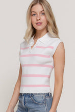 Load image into Gallery viewer, Sleeveless Stripe Polo Spring Sweater
