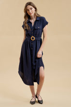 Load image into Gallery viewer, PLUS COLLARED BUTTON DOWN BELTED MIDI DRESS
