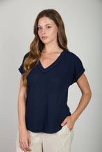 Load image into Gallery viewer, V NECK SHORT SLEEVE TEXTURED KNIT TOP

