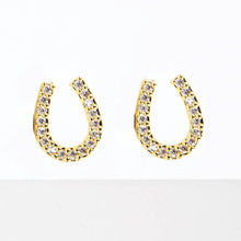 Load image into Gallery viewer, CZ Gold-Dipped Rhinestone Horseshoe Earring
