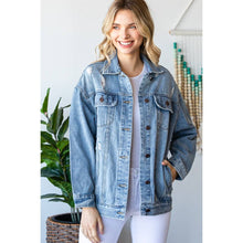 Load image into Gallery viewer, Plus Size Med Wash Distressed Classic Denim Jacket
