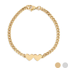Load image into Gallery viewer, 18K Gold PVD Stainless Steel Engravable 2 Hearts on Curb Chain Bracelet
