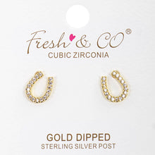 Load image into Gallery viewer, CZ Gold-Dipped Rhinestone Horseshoe Earring
