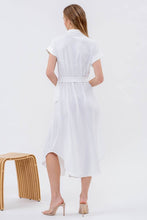 Load image into Gallery viewer, COLLARED BUTTON DOWN BELTED MIDI DRESS
