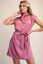 Load image into Gallery viewer, Mock Neck Waist Tie Sleeveless Mini Dress
