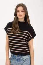 Load image into Gallery viewer, STRIPE MOCK NECK SHORT SLEEVE KNIT SWEATER
