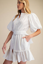 Load image into Gallery viewer, Short-Sleeve Button-Front Belted Mini Dress
