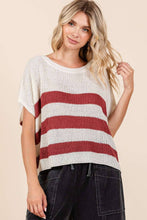 Load image into Gallery viewer, STRIPED DOLMAN SHORT SLEEVE BOXY SWEATER KNIT TOP
