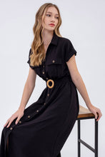 Load image into Gallery viewer, COLLARED BUTTON DOWN BELTED MIDI DRESS
