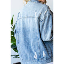 Load image into Gallery viewer, Plus Size Med Wash Distressed Classic Denim Jacket
