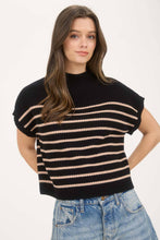 Load image into Gallery viewer, STRIPE MOCK NECK SHORT SLEEVE KNIT SWEATER
