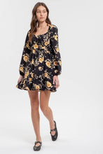 Load image into Gallery viewer, FLORAL LONG SLEEVE BACK TIE MINI DRESS
