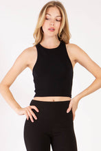 Load image into Gallery viewer, Solid color cotton spandex high neck cropped basic tank top
