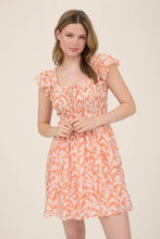 Load image into Gallery viewer, LEAF PRINT FRONT TIE SMOCKED BODICE MINI DRESS
