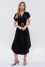 Load image into Gallery viewer, COLLARED BUTTON DOWN BELTED MIDI DRESS
