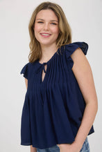 Load image into Gallery viewer, FRONT TIE PLEATED RUFFLE SLEEVE BLOUSE
