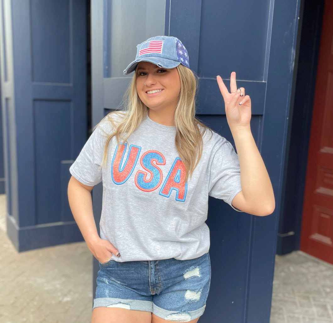 Faux embroidered USA tee